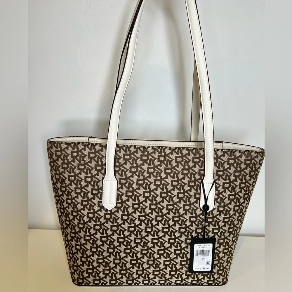 NWT DKNY TOTE SHOULDER BAG WHITE/BROWN - Picture 6 of 13